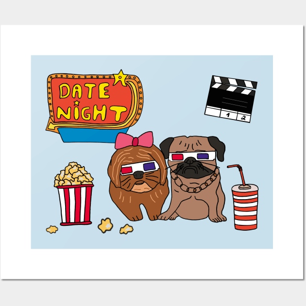 Pug and Terrier with 3D Glasses Movie Night Wall Art by Anke Wonder 